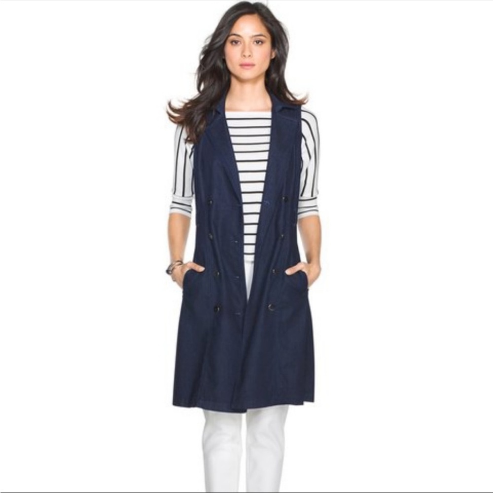 White House Black Market Denim Double Breasted Trench Mini Dress women’s CS - Picture 3 of 8